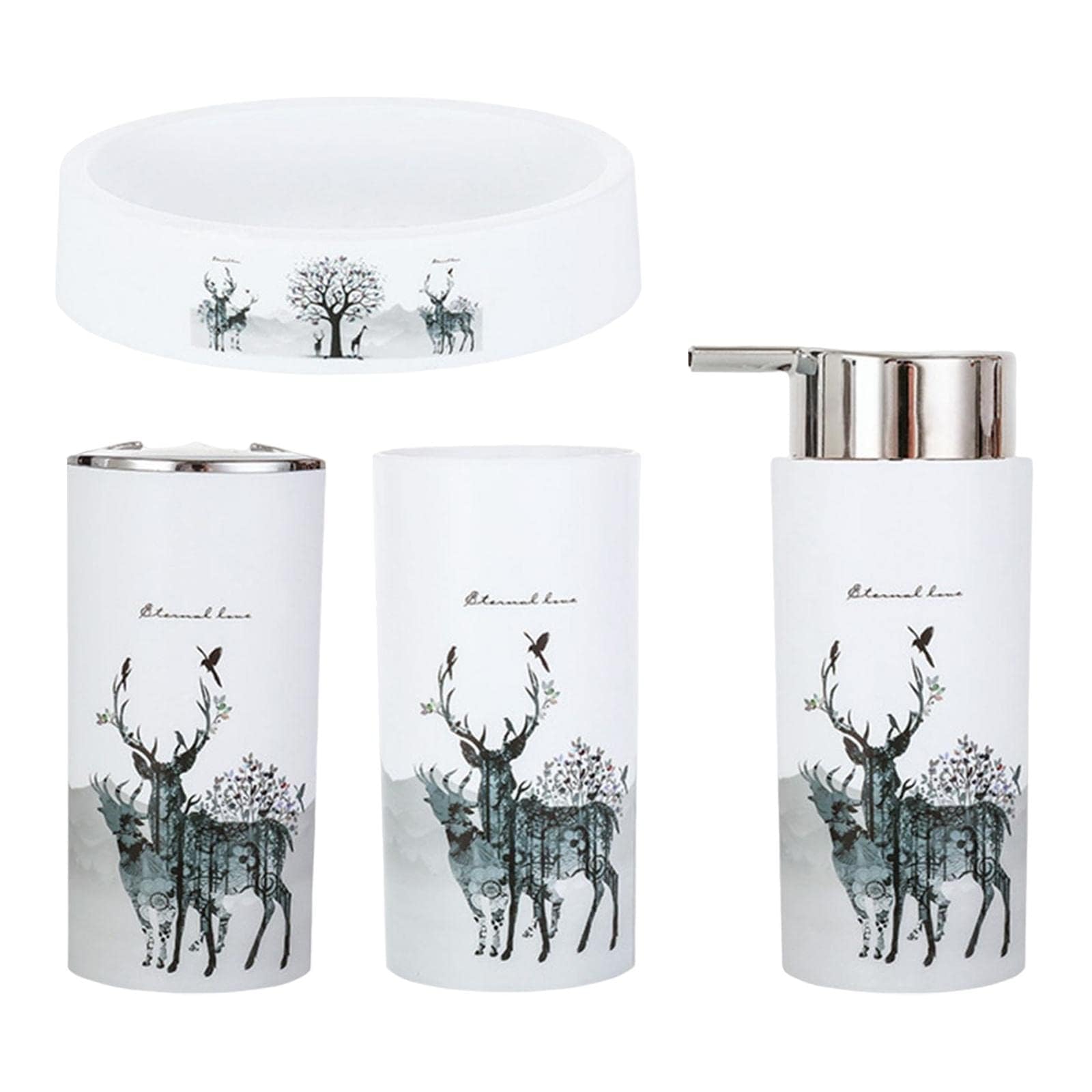 Osniyaw Multicoloured Deer 4 Piece Bathroom Set Toothbrush Holder Tumbler Soap Dish And Dispenser For Organized Countertop Bathroom Accessories