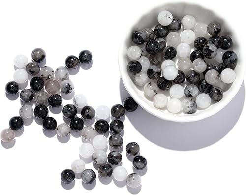 100 cuentas de piedra natural de cuarzo rutilado negro de 0.315 pulgadas (0.315 in), cuentas sueltas redondas espaciadoras para hacer joyas,