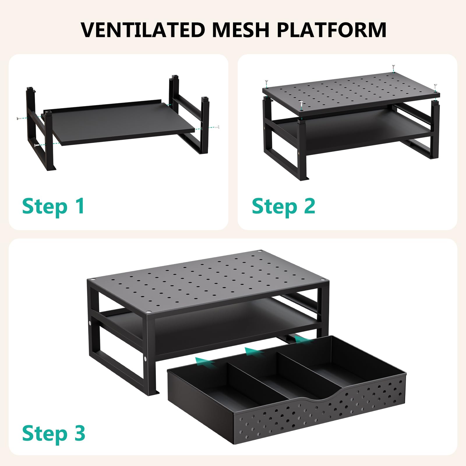 WALI Desk Organizer with Drawer，Computer Monitor Stand with Storage, Desk Organizers and Accessories for Computer, Printer, Laptop Riser for Home Office Supplies, (PTT005-B), 1 Pack, Black view 9