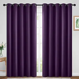Yakamok Blackout Curtains Room Darkening Thermal Insulated Window Panels,Solid Grommet Top Drapes for Bedroom/Living Room(70Wx84L, Purple, 2 Panels)