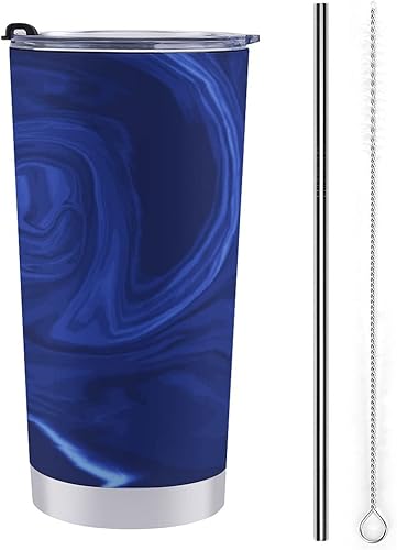ALLMIX SPOROT Vaso de acero inoxidable de 20 onzas con tapa y pajita azul cobalto con aislamiento para café regalo para mamá papá regalo del día de