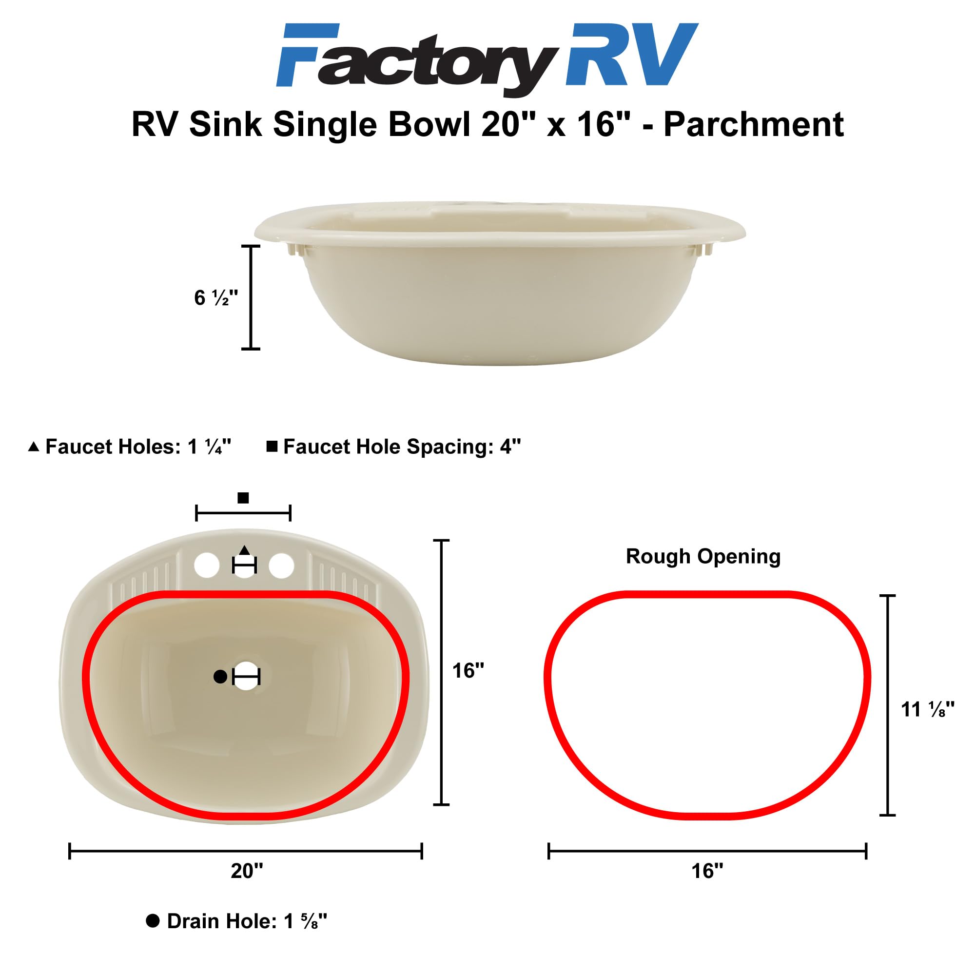 Tough Grade Single Bowl Sink | Bathroom Sink | White or Parchment