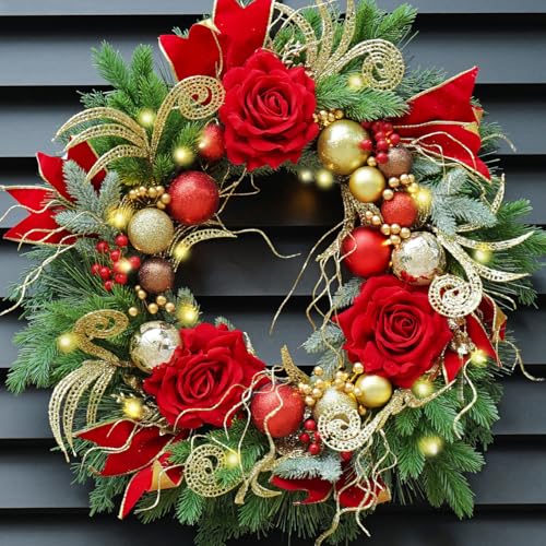Christmas Wreaths for Front Door–24Inch Outdoor Christmas Door Wreath with