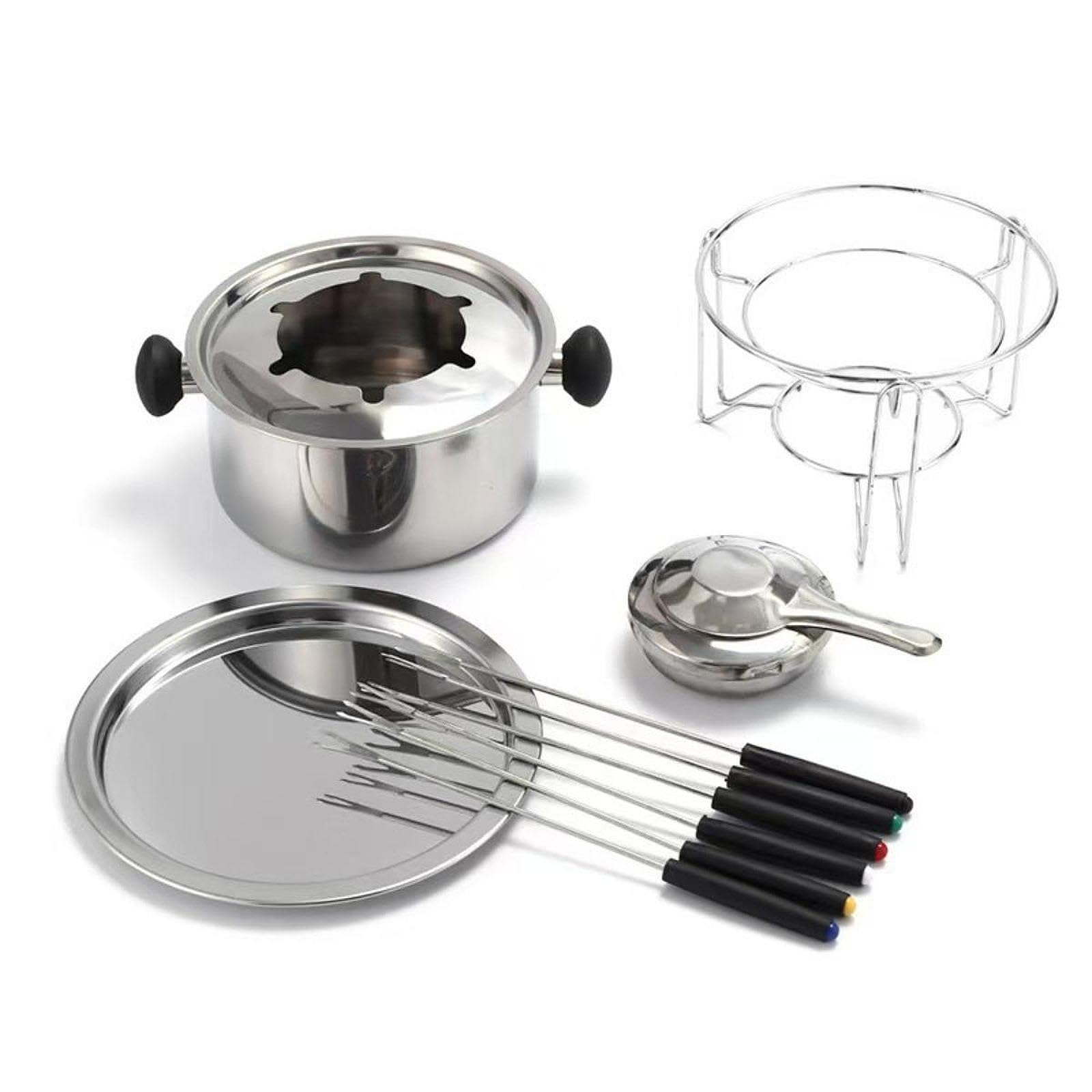 F Fityle Caquelon à fondue au chocolat avec fourchettes, chauffe-beurre portable en acier inoxydable, idéal pour fondre le chocolat lors d'un anniversaire,