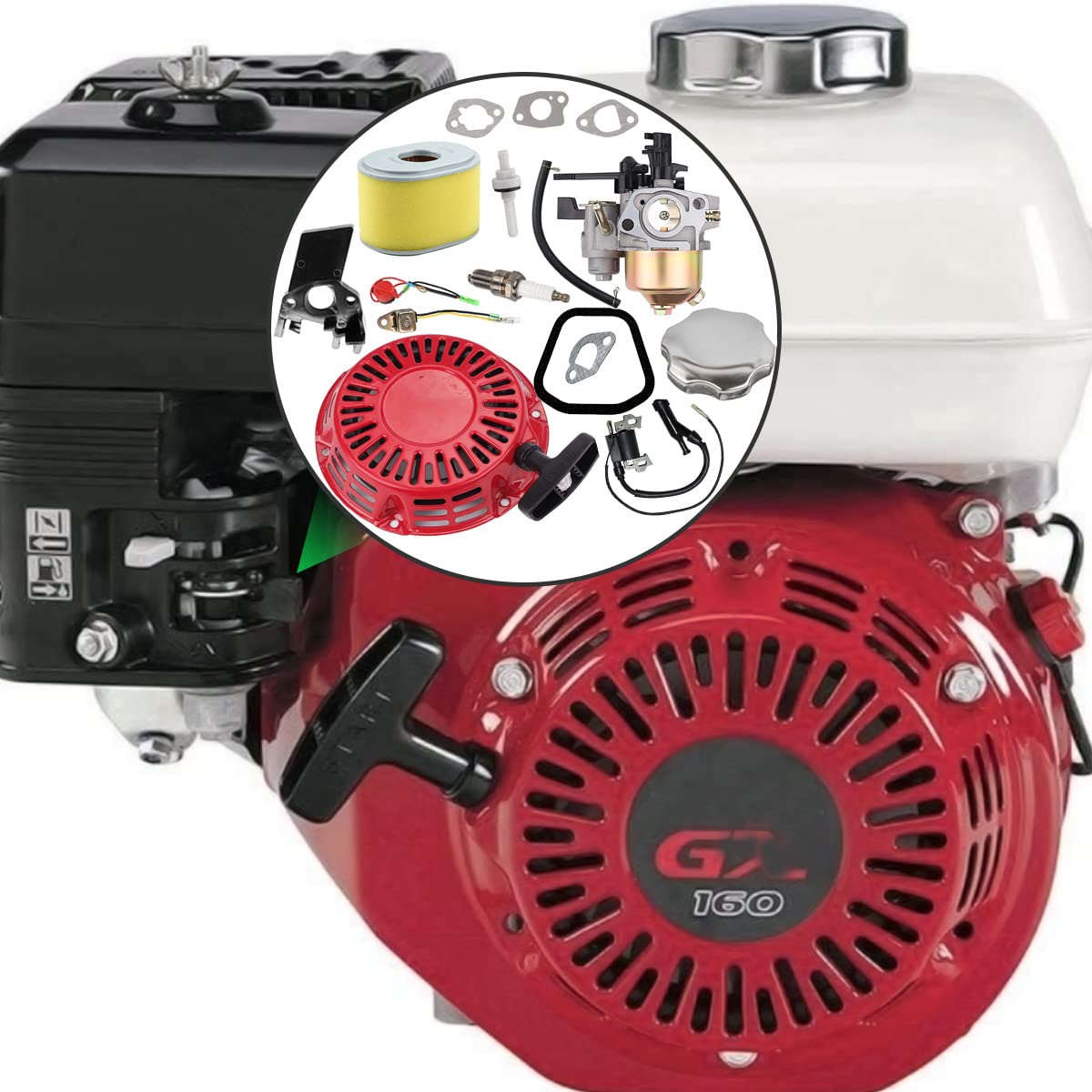 ZAMDOE GX160 Kit Carburatore per Honda GX140 GX 160 GX200 GX168 5HP 5.5HP 6.5HP Motore, con Autoavvolgente, Filtro Aria Bobina di Accensione Guarnizione Candela