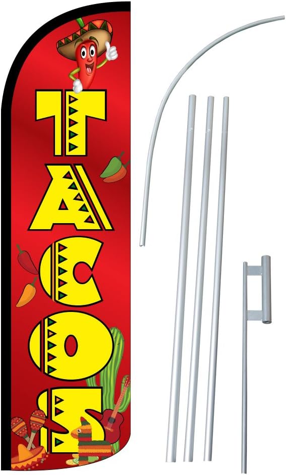 NEOPlex - "Tacos PEPPERSCATUS" 12-Foot Super Swooper Feather Flag with Heavy-Duty 15-Foot Pole and Ground Spike