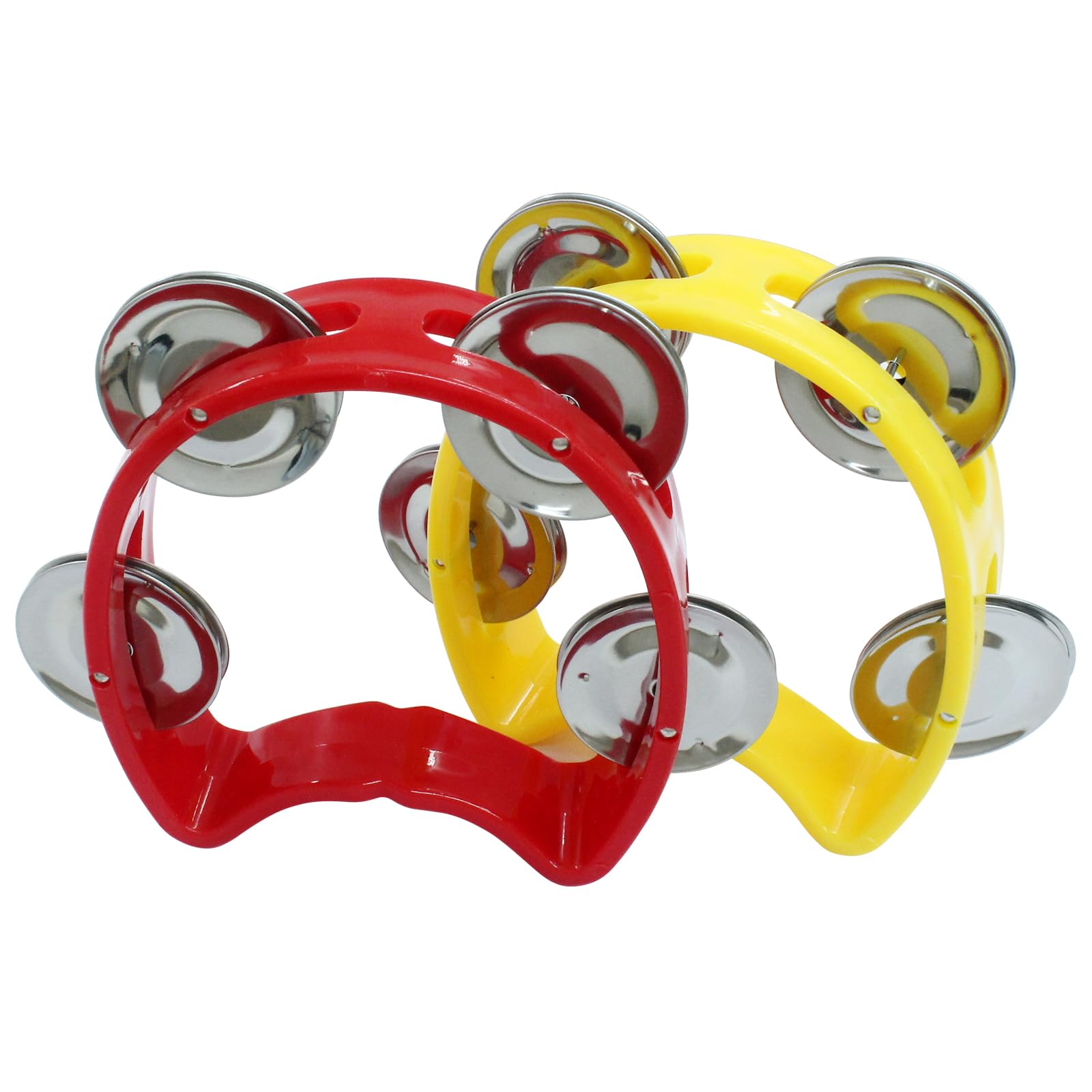 2 Pcs Plastic Percussion Tambourines Handheld Tambourines with 4 Jingle Bell Musical Instruments Mini Hand Bell Percussion Adults