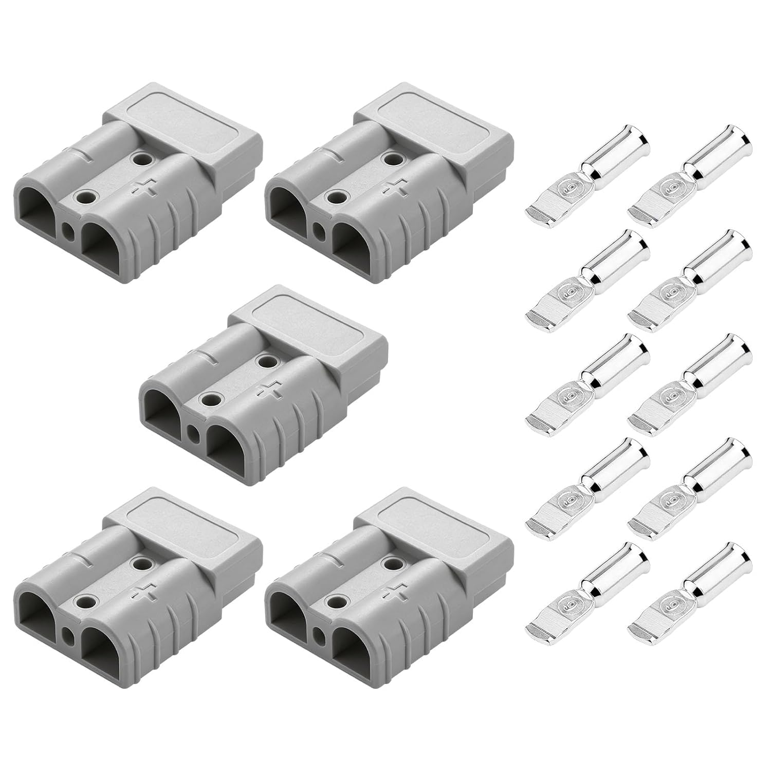 5Pcs Anderson Stecker Batterieanschluss 120A 600V, Quick Connect Batterie Akku Steckverbinder, Batterie Schnelltrennstecker mit Staubschutzkappen für Autos, Wohnmobile(Grau)