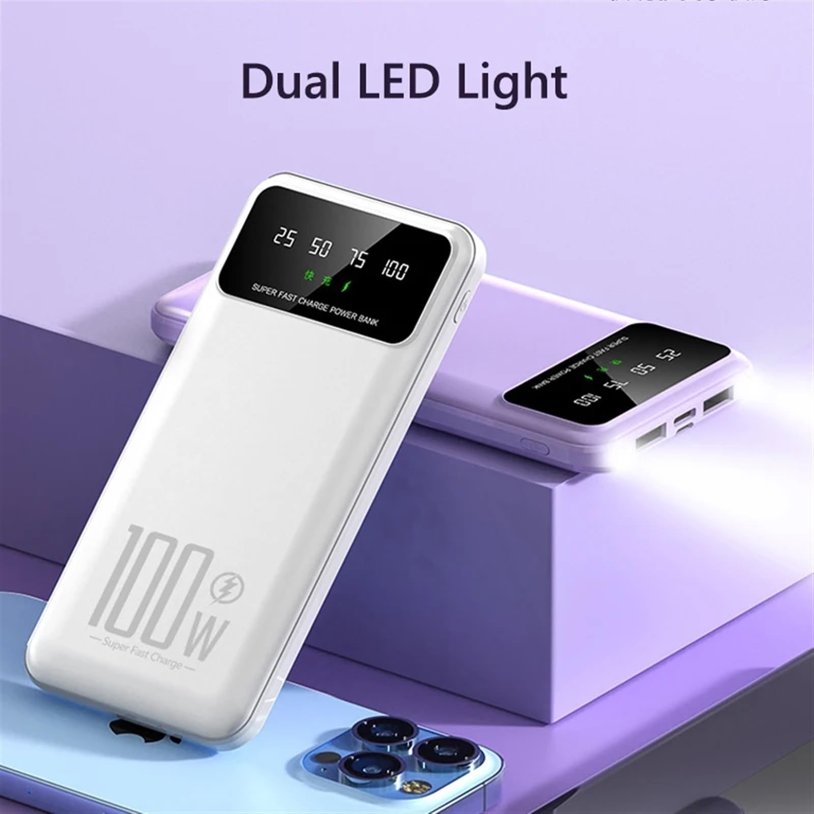 Power Bank 20000 MAh 100 W Dwuportowy, Superszybkie Ładowanie Przenośna, Zewnętrzna Ładowarka Do Akumulatorów Kompatybilny Z IPhonem Kompatybilny Z Xiaomi Kompatybilny Z Huawei Kompatybilny Z Samsungi