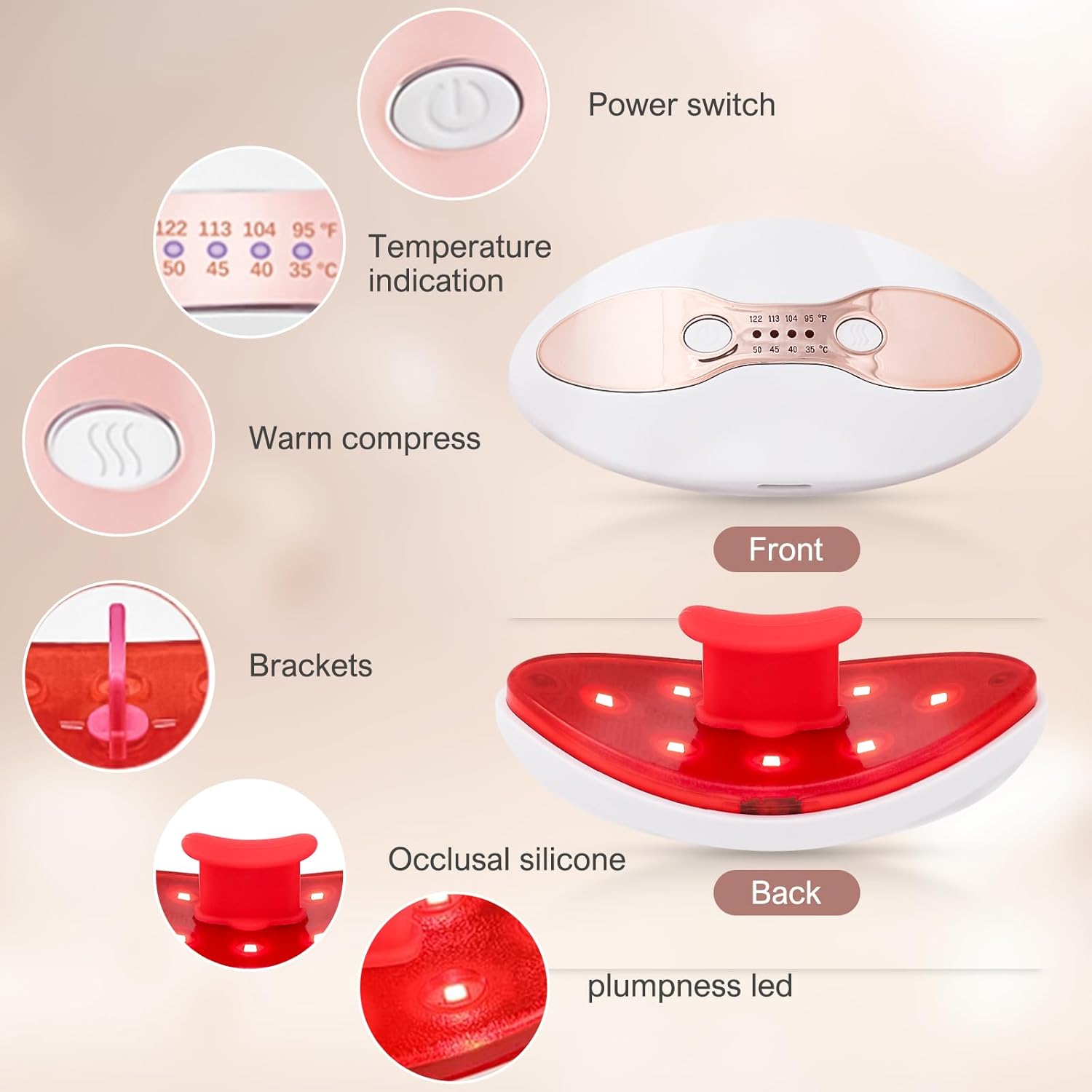 Lip Plumper Device Red Light Therapy, 2 in 1 Lip and Eye Care Tool with Heated for Anti-Aging, Smooth Lip Wrinkles, Lip Plumper Device and Reduce Dark Circles, 4 Levels Heating Temps