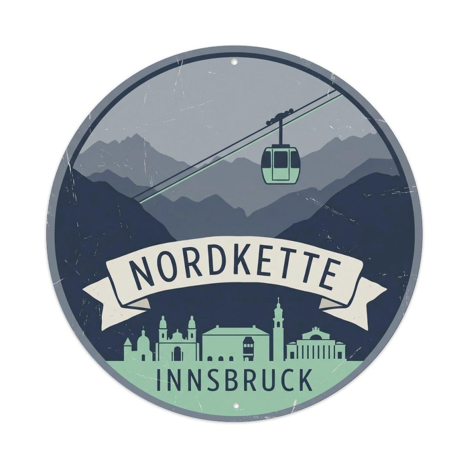 Cmhok Vintage Style-5 Vintage Travel Nordkette Austria Artwork Metal Tin Sign Plaque Wall Decor For Cafe, Club, Garden Round Metal Poster 8X8inch