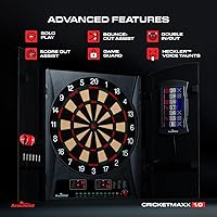 Vista 5 de Arachnid CricketMaxx 1.0: 13.5” recreation size with wood cabinet. Features 34 games, 183 variations, 8-player LED X/O scoring, and Heckler mode.