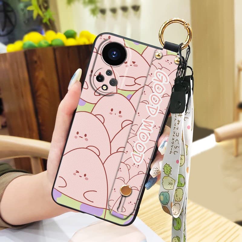 Soft Case Kickstand Lulumi Phone Case for Huawei Honor X7, Anti-dust Shockproof Lanyard painting flowers Wristband For Woman Back Cover Fashion Design Durable Wrist Strap Phone Holder, 2
