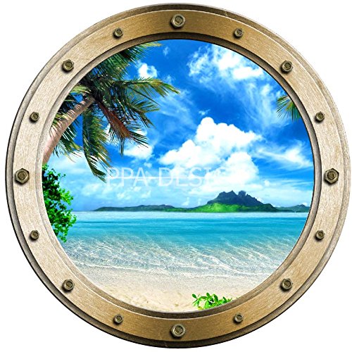 Sticker Hublot Plage ADS – Décalcomanie Murale H314, Format Paysage Marin