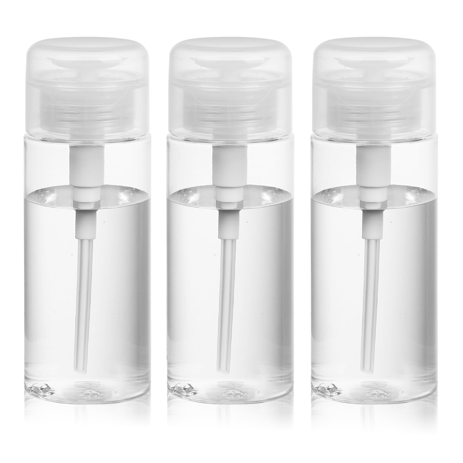 RAMFIYN 5oz Acetone Pump Dispenser 3 Pack Plastic Alcohol Push Down Dispenser with Labels Refillable Alcohol Pump Dispenser Bottle Empty Nail Polish Remover Bottle
