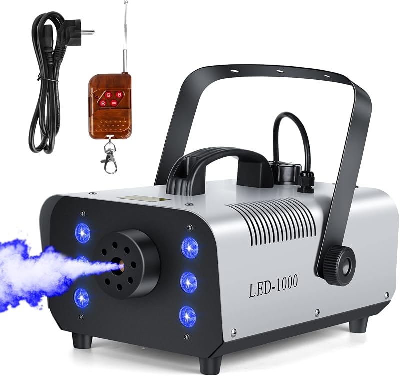 Máquina de humo DMX512 de 1000 W con control remoto inalámbrico (color instantáneo+sincronización de niebla), máquina de humo de 6 LED RGB con control de temporizador con cable para primer baile de boda, iluminación de escenario de DJ y fiesta de Halloween