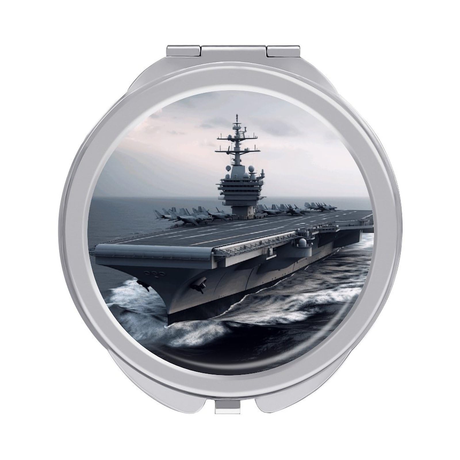 FekiLoot Aircraft Carrier Travel Makeup Mirror - Double Side Folding Compact Mirrors with 1x/2x Magnification, Portable Pocket Mirror Small Round Handheld Mirror for Handbag and Purses