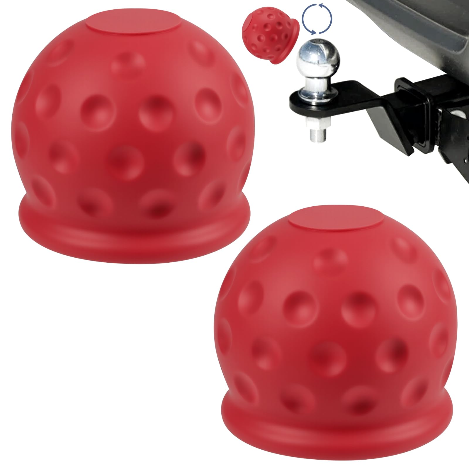 Adiwo 2 Stück Anhängerkupplung Abdeckung, Schutzkappe Anhängerkupplung Kappe Ø50 mm, Universal Kugelabdeckung für Auto, AnhäNger Kugelgelenk Schutz für PKW LKW RV, Rot