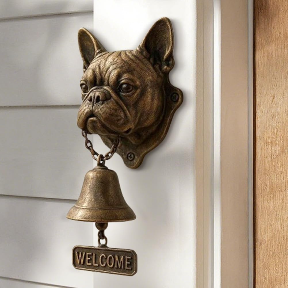 Pug Welcome Doorbell, Cast Iron Dinner Bell, Funny Retro Bulldog Doorbell, Farmhouse Vintage Doorbells Ornament, Pug Head Shape Decoration Hanging Bell Wall Mounted Ornamental (09)