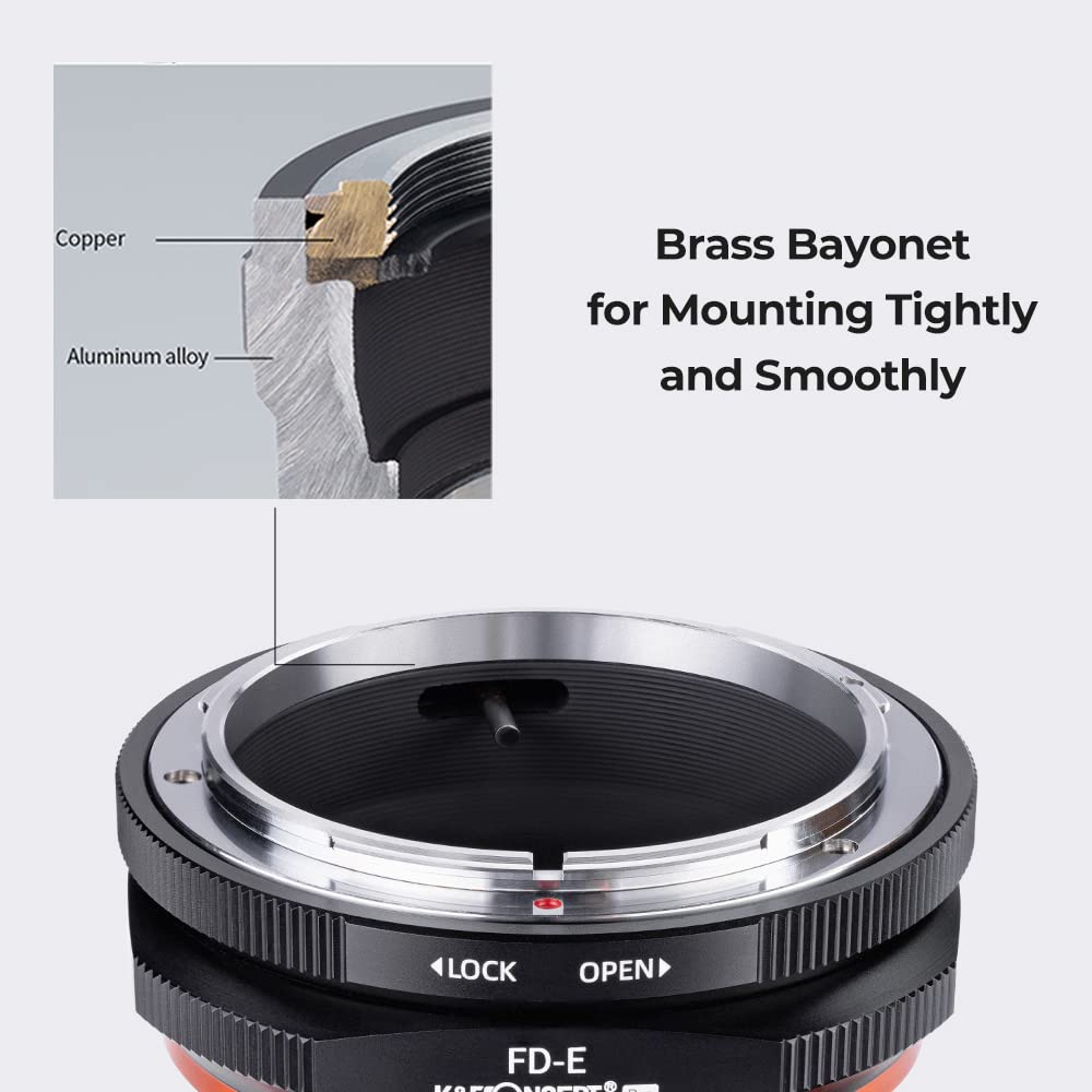 K&F CONCEPT Adaptador de Lentes FD-E, Compatible con Objetivos Canon FD FL y Cuerpos de Cámara Sony Alpha NEX E-Mount, NEX-7, NEX-6, NEX-5N, NEX-5