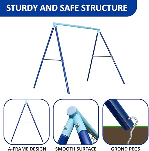Miniatura 2 de Juego de columpios de metal 2 en 1 con planeador, marco en A resistente con dos asientos de columpios y un deslizador, 4 niños, de 3 a 8 años para
