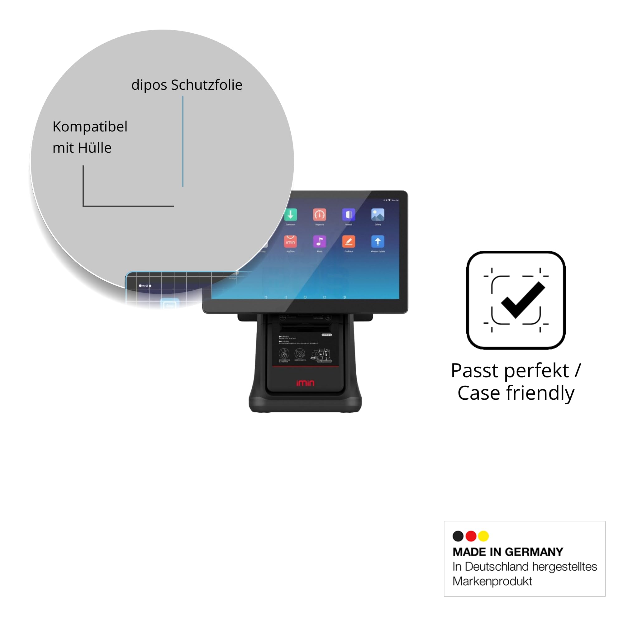 dipos 2x Protector de Pantalla mate para IMIN D4 / Pro D4-503 D4-505