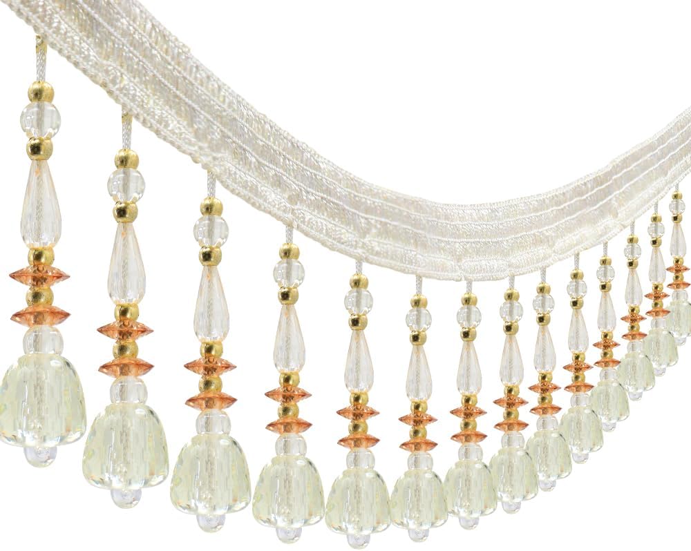 6Yards Braid Hanging Bead Tassel Fringe Trim DIY Craft Sewing Accessory for Home Curtain Decoration (Beige 6yards)