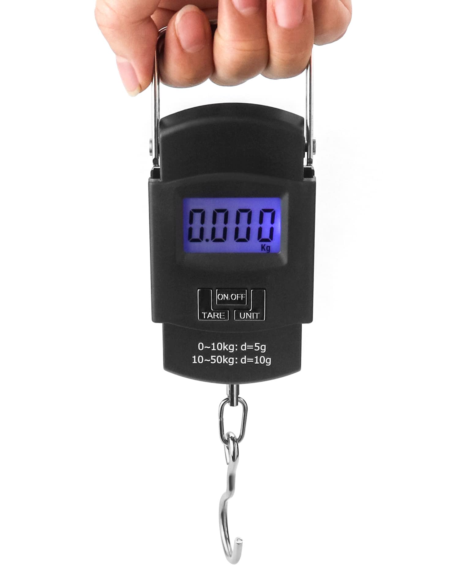 QWORK® Przenośna waga bagażowa 50 kg, cyfrowa waga bagażowa, waga bagażowa, idealna do pomiaru ryb, bagażu, baterii nie wchodzi w skład zestawu