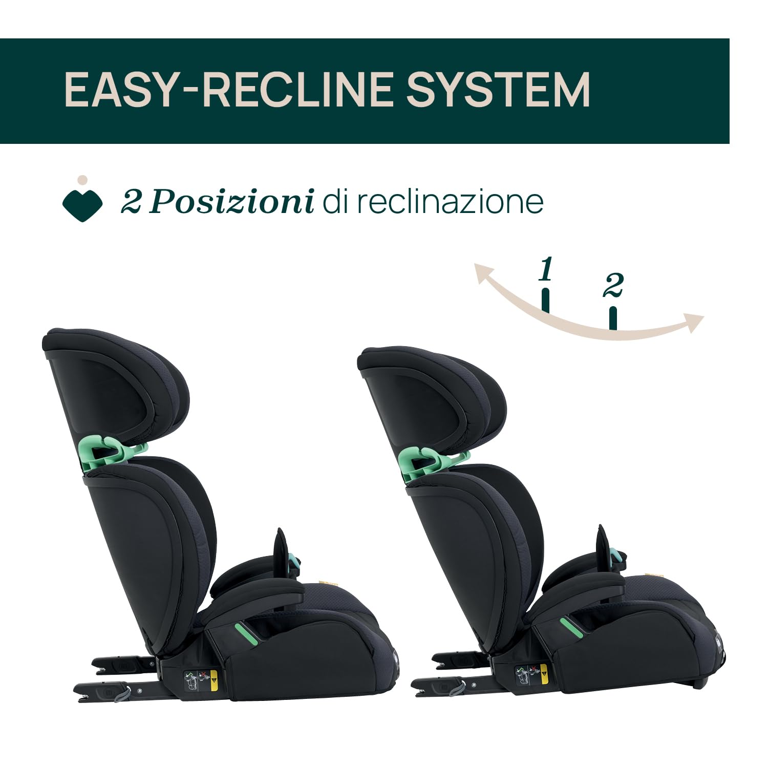 Chicco Quizy i-Size, Seggiolino Auto Bambini 3-12 Anni (100-150 cm), Facile da Installare con Sistema Isofix, Reclinabile, Regolabile in Altezza, con Braccioli Imbottiti e Seduta Confortevole, Nero