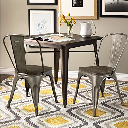Image of Furmax Metal Dining Chair Indoor-Outdoor Use Stackable Chic Dining Bistro Cafe Side Metal Chairs Set of 4(Gun)