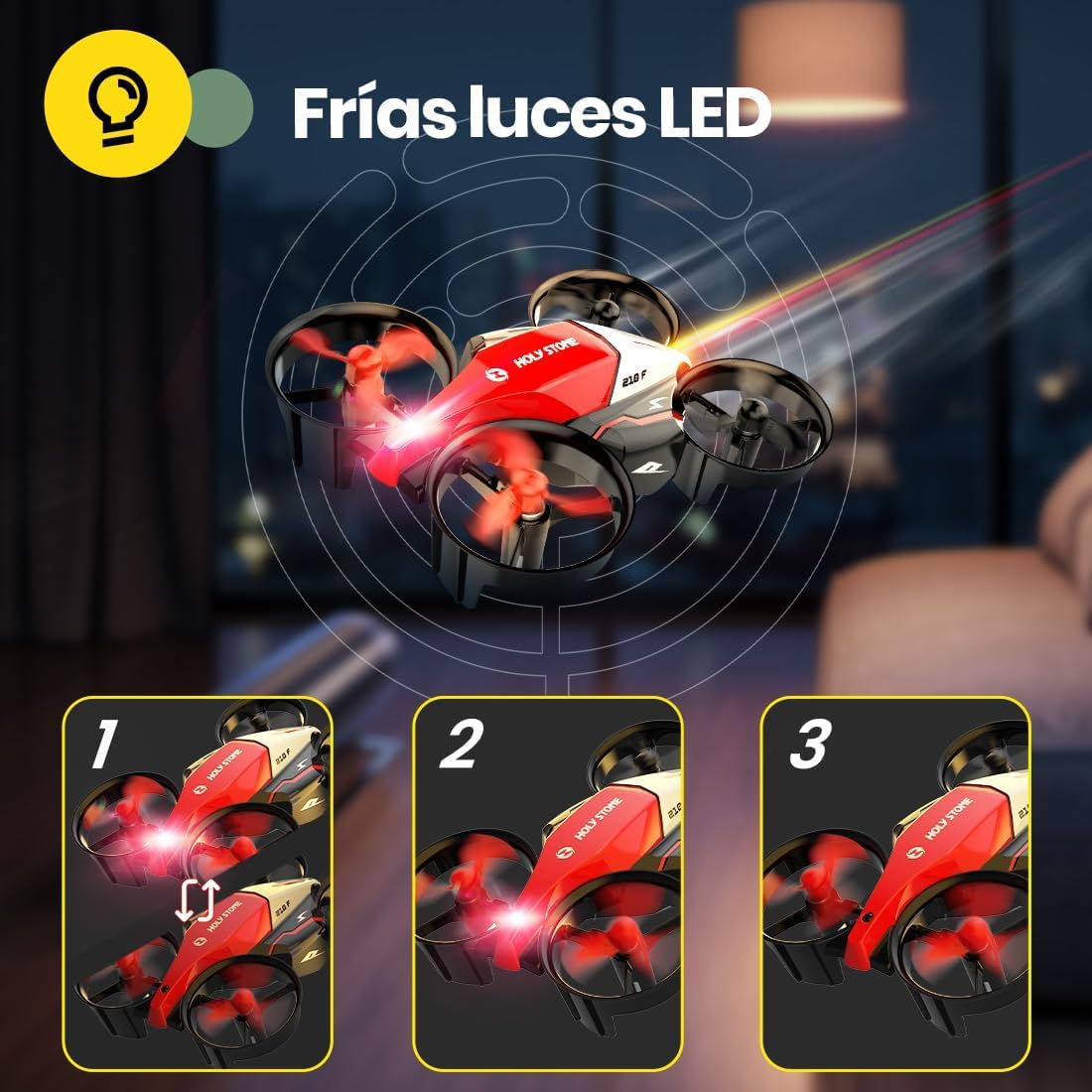 Holy Stone HS210F Mini Dron para Niños, Cuadricóptero RC 2 en 1 para Interior con Luces LED, Despegue/Aterrizaje, Giro 3D, 2 Baterías Modulares Seguras, Regalo para Niños y Niñas