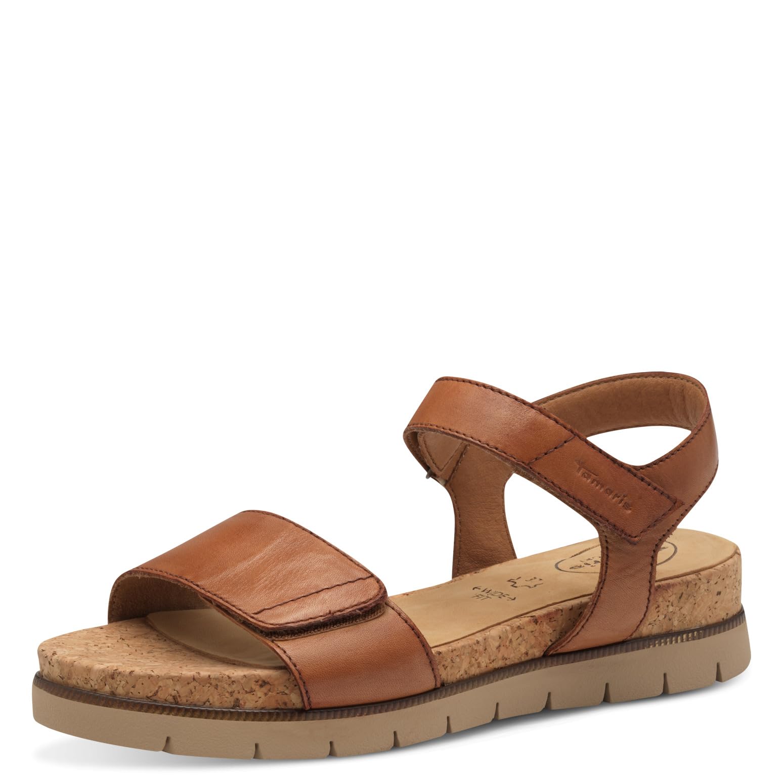 Tamaris Comfort Women’s Flat Leather Sandals with Velcro, Cognac Nappa, 4 UK