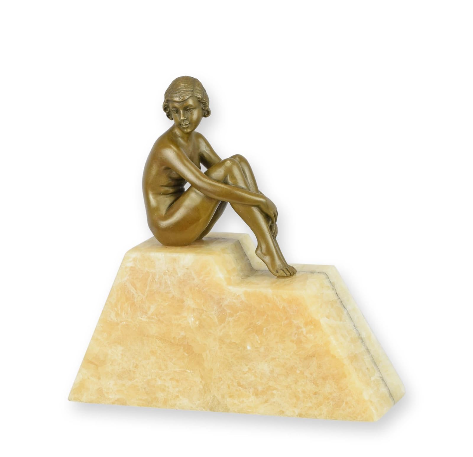 Sculpture en bronze véritable, réplique érotique femme assise