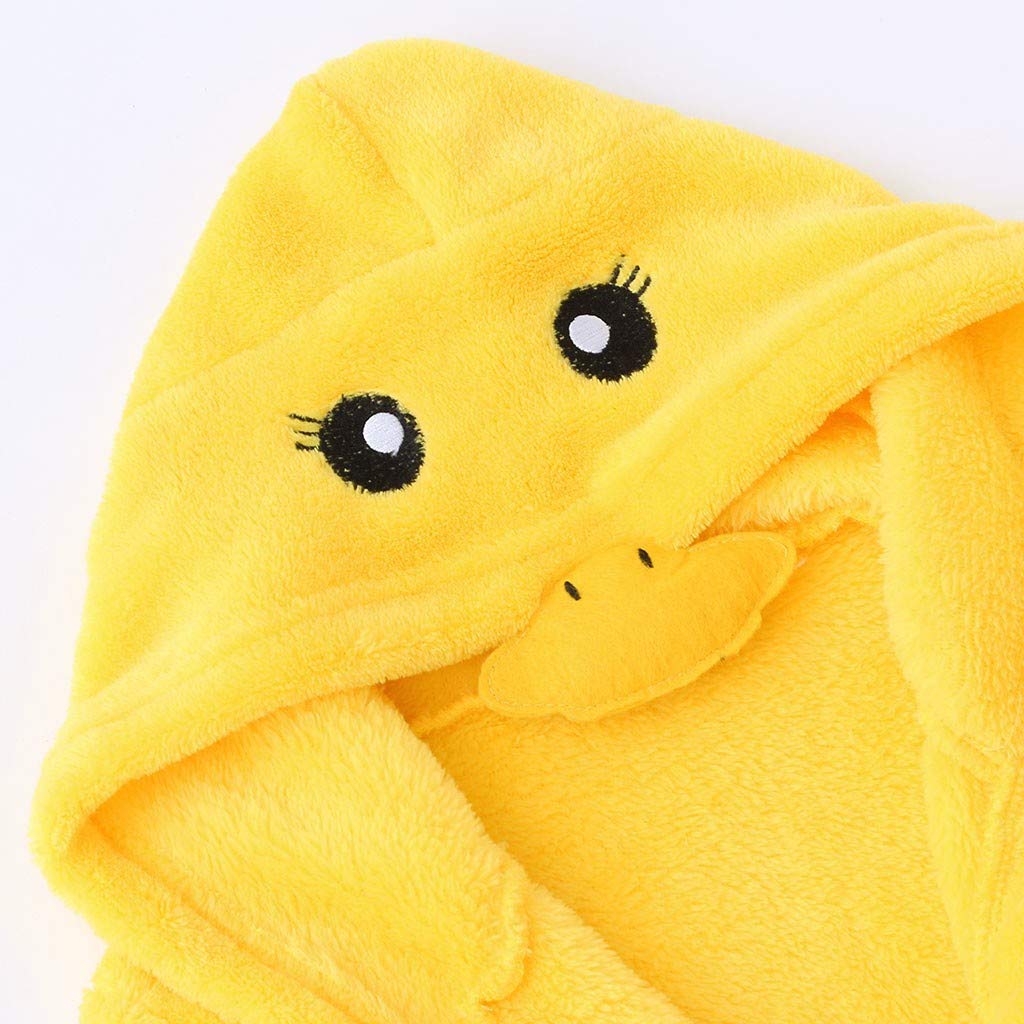 Vêtements de Nuit Bébé Sortie de Bain À Capuchon Garçons Filles Peignoir pour Enfant 0-12 Mois,Dessin animé Petit Canard Jaune Service à Domicile + Chaussures 2pcs Bébé Ensembles