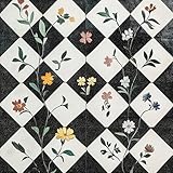 HOMETITUTE 10PCS 12x12 Inch Floral Checkerboard Peel and Stick Floor Tiles Removable Self Adhesive Vinyl Flooring Stickers for Kitchen Entryway Studio Home Decor