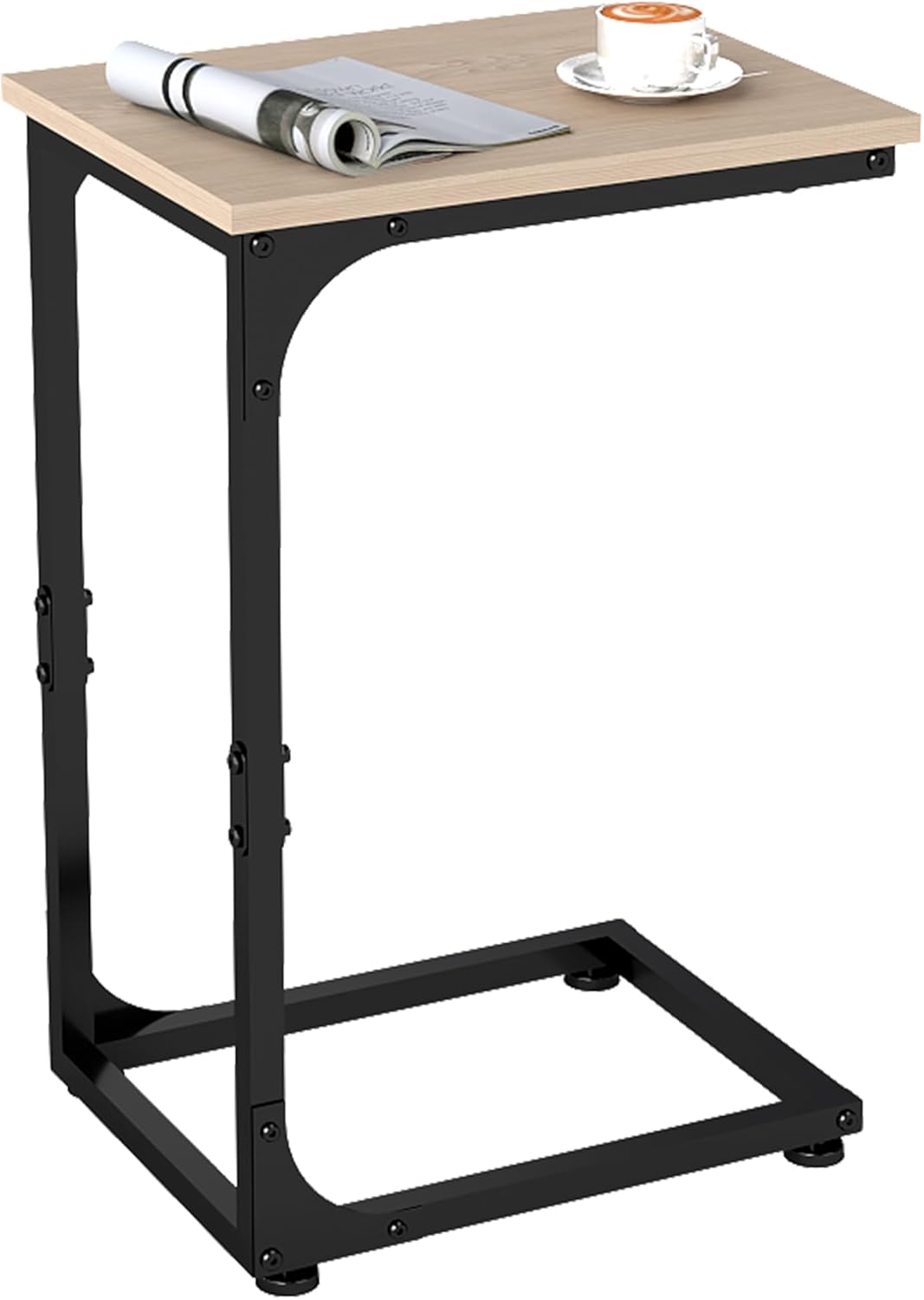 C Shaped End Table, C Shaped Under Couch Slider, Small Wood Under Sofa Sliding Side Table, for Living Room, Bedside, Laptop, Computer, TV Dinner, or Recliner, Natural Oak