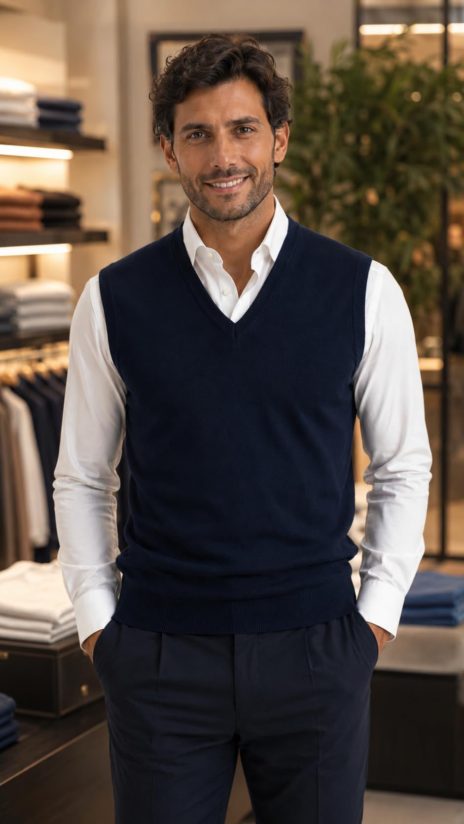Maglione Uomo Pullover Gilet Misto Lana Merinos Extrafine Made in Italy