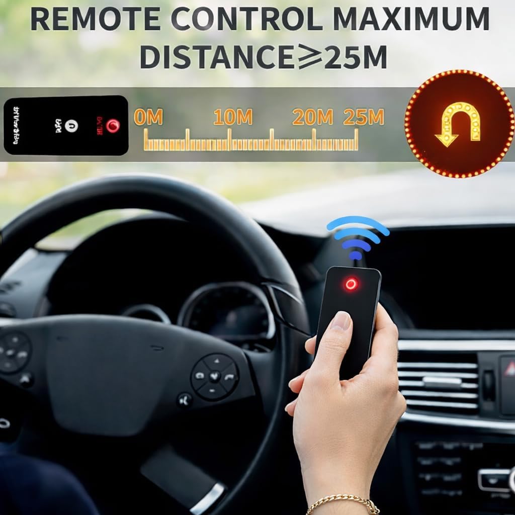UTLLAB U-Turn Light Wireless Vehicle Accessory - Remote Controlled LED U-Turn Indicator, Easy Install Automotive Lighting Add On