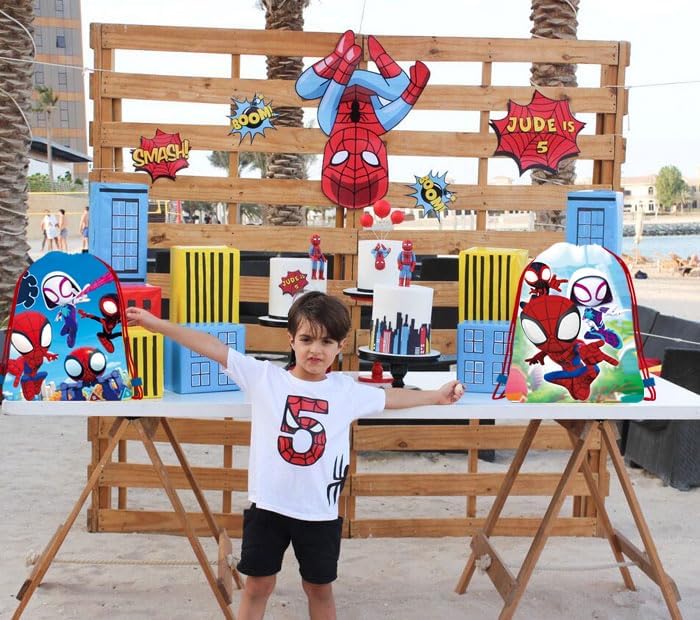 Miniatura 5 de Nuwontun Spidey and His Amazing Friends - 12 bolsas de dulces con cordón para decoración de fiestas de cumpleaños de niños (10.6 x 13.3 pulgadas),