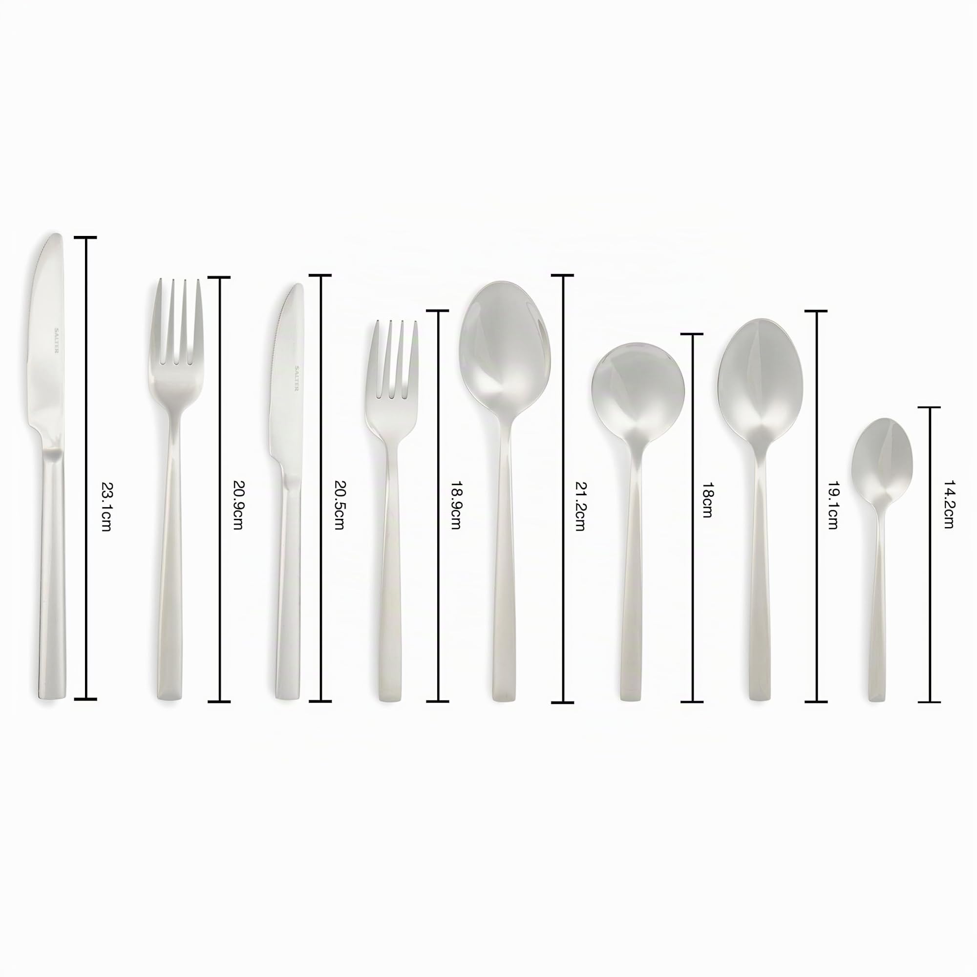 Salter BW12427EU7 Winslow 44 Piece Cutlery Set - Stainless Steel Silverware, Service for 6 People, Includes Knives, Forks, Teaspoons, Soup Spoons, Serving Spoons and Dessert Cutlery, 25 Year Guarantee