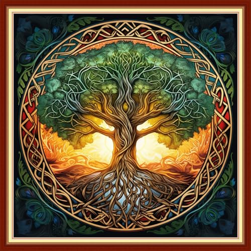 Image of Magxvouy Cross Stitch Kits Stamped Full Range of Embroidery Kits,Cross Stitch Patterns Needlework Kits for Beginners 11CT Printed Kits&Tree of Life 18x18 inch