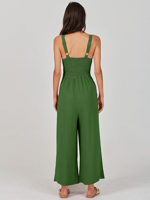 ANRABESS Women's Jumpsuits Summer Wide Leg Sleeveless V Neck Casual Dressy Linen Pants Rompers 2025 Vacation Beach Outfits Green Medium by ANRABESS - Used condition - Image 6