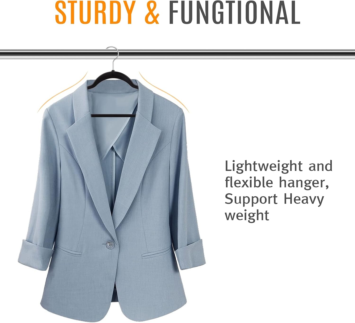 TIMMY 50 Plastic Hangers 17.7 Inch - Velvet Non-Slip, Space Saving Closet Organizers, Heavy Duty Slim Hangers for Pants, Shirts, Coats (Black, Ultra Thin & Durable) - Image 6