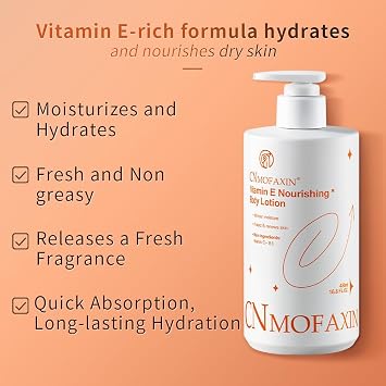 Vitamin E Body Lotion 480ml - 48 Hour Moisture with Shea Butter, Urea & Aloe Vera - Deep Hydration for Dry to Normal Skin - Non Greasy Daily Body Moisturiser for Smooth Skin