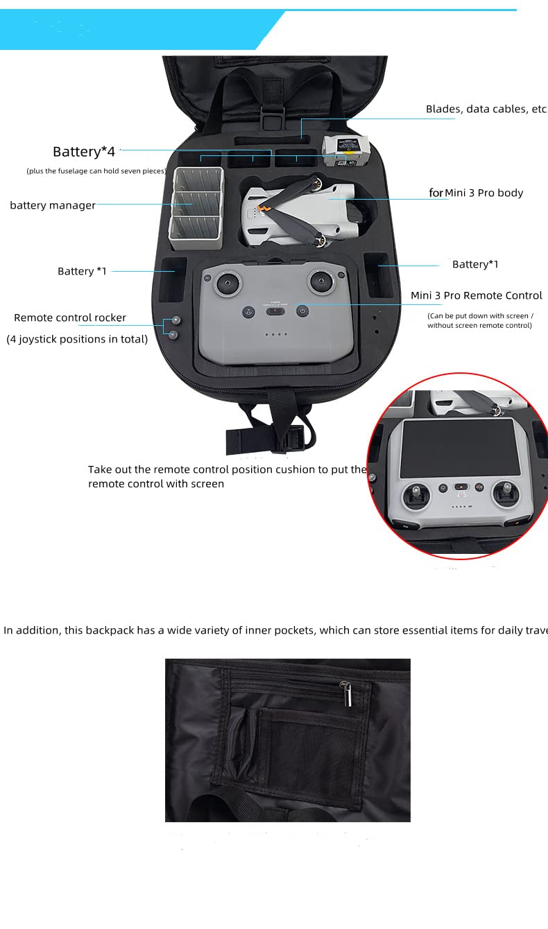 Zaino impermeabile per DJI MINI 3 Pro, custodia rigida ergonomica con protezione Oxford, resistente all'usura, alleggerimento, borsa a tracolla antiurto, Argento E Nero