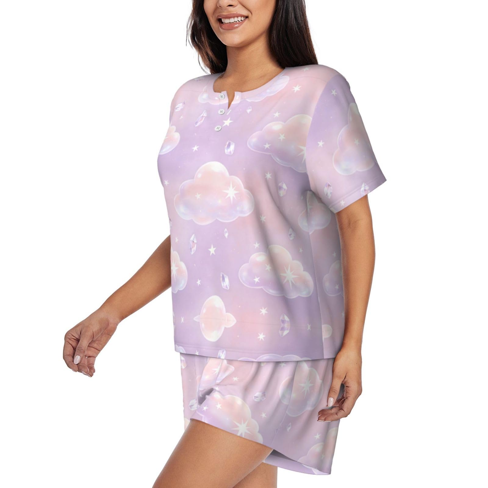 Conjunto de pijama de manga corta con cuello redondo para mujer