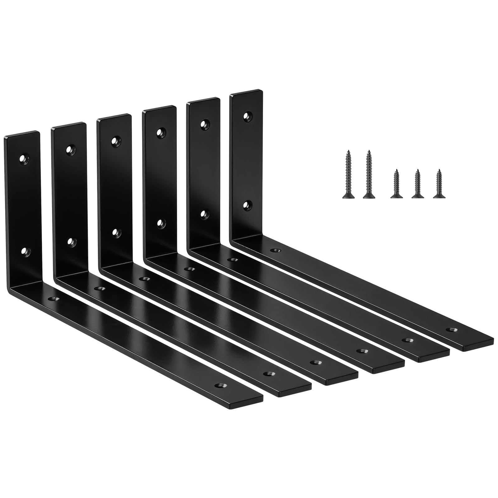 LSK 6PCS Shelf Bracket, L 12"×H 5", 5mm Thick Heavy Duty L Bracket, Black