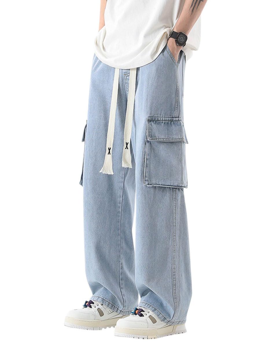 Instinct I Jeans Baggy Uomo Cargo in Denim Loose Fit Ampio e Comodo – Pantaloni Larghi Streetwear Oversize con Tasche Laterali Tasconato in Cotone Resistente Casual