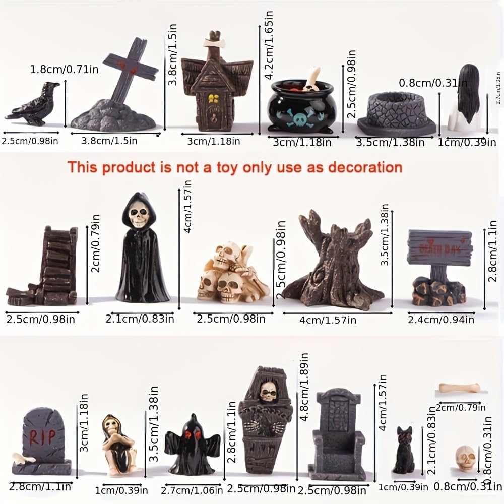 38pcs Resin Mini Figurines Spooky Ornaments For Micro‑Landscape and Gifts
