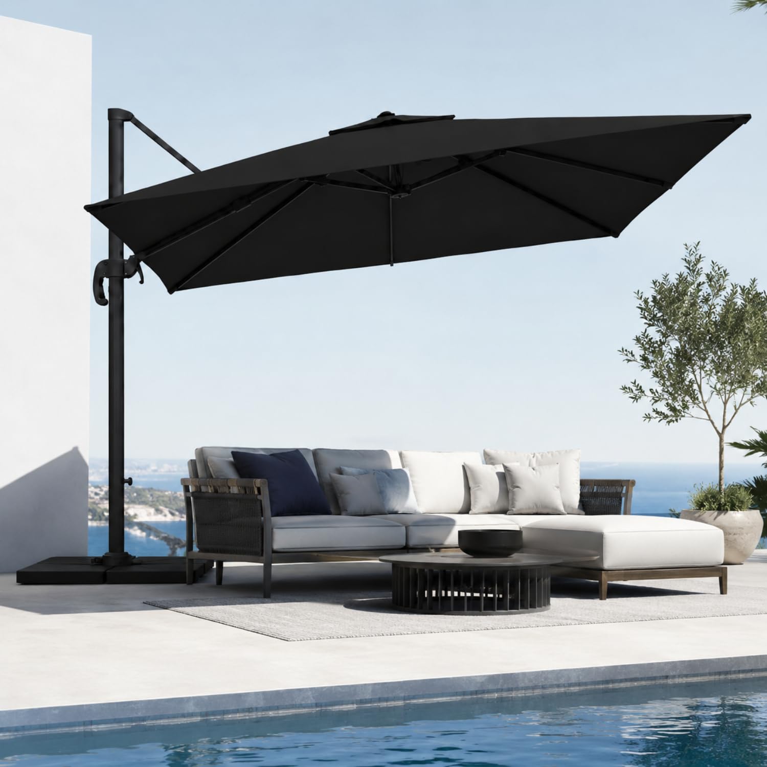 Ombrellone 3x4 M Giardino Braccio Retrattile Per Esterni Piscina Gazebo Terrazze Bar Hotel In Acciaio Inossidabile Braccio Rotabile 360° Telo 180 g/m2 Impermeabile Resistente Ai Raggi UV Nero